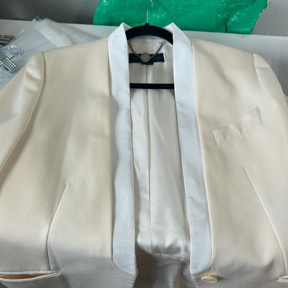 Stella McCartney Cream with White Lapel 1-Button Breast Pocket Blazer 42 / 12 - Picture 2 of 13